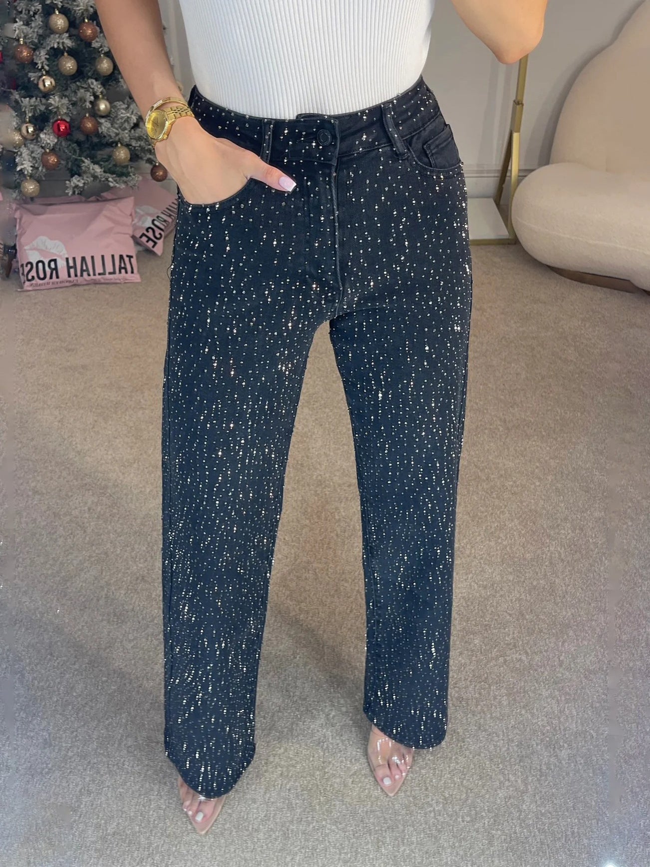 Jean tendance à paillettes pour femme