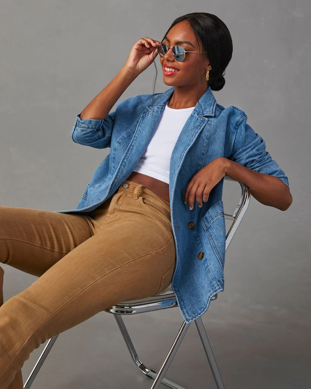 Veste en jean classique pour femme avec poches
