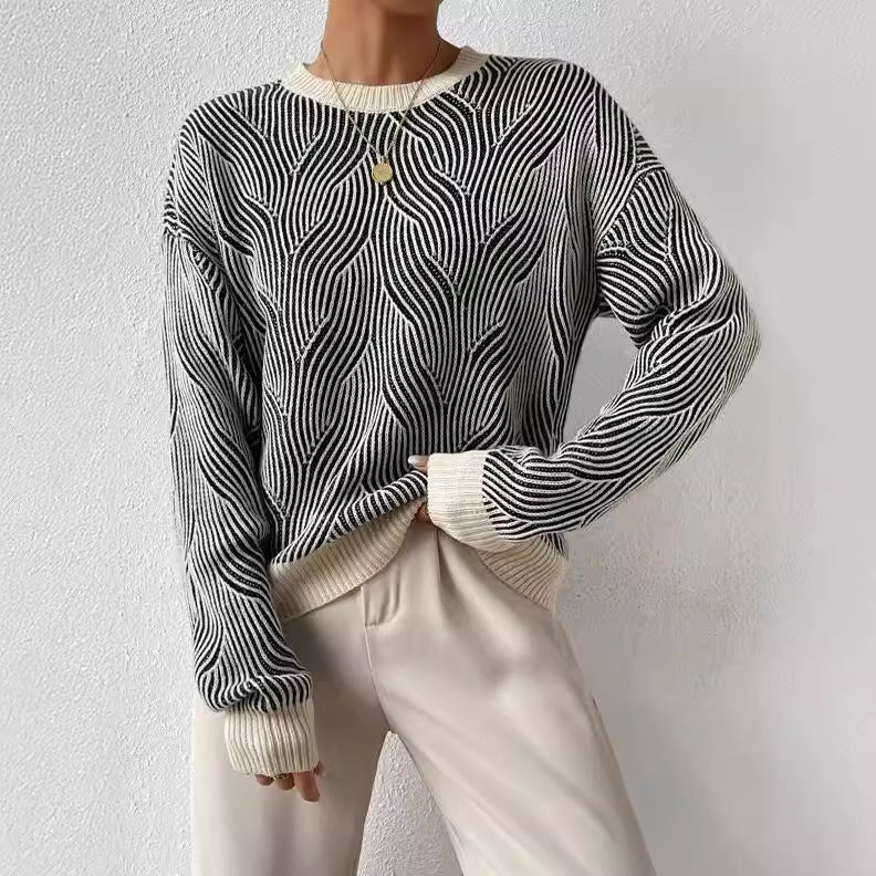 Pull en tricot à motifs abstraits pour femmes