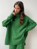 Conjunto de suéter de cuello alto tejido para mujer