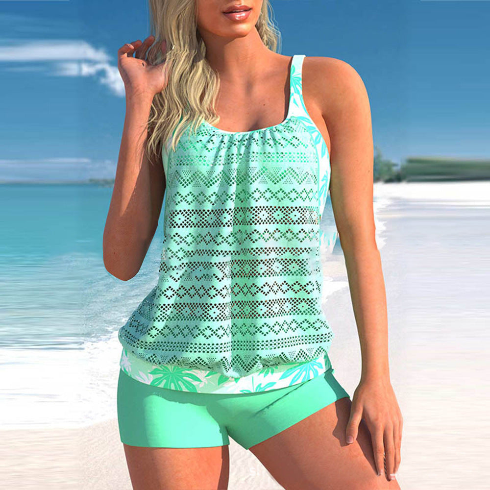 Ensemble tankini deux pièces à imprimé feuilles tropicales pour femmes