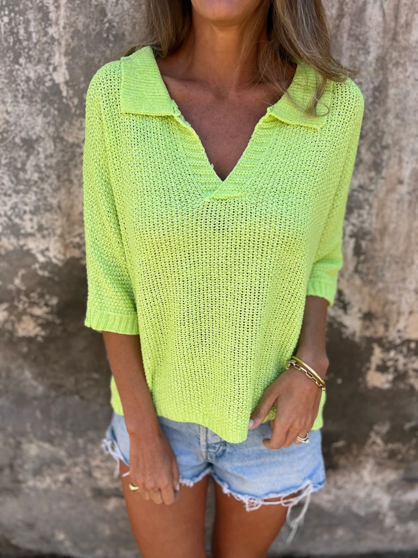 Pull en maille décontracté à col en V pour femmes