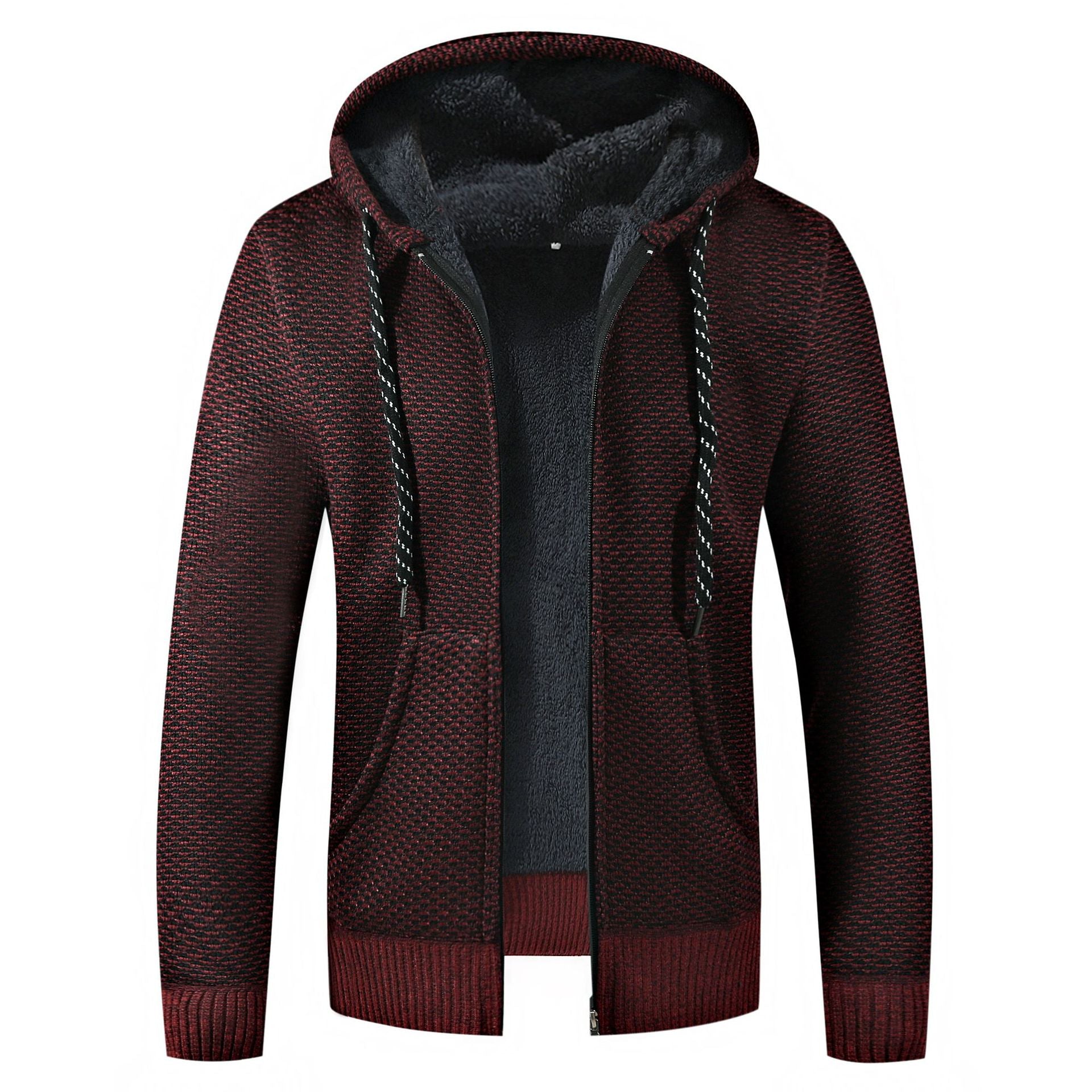 Cardigan à capuche en tricot texturé avec doublure en polaire pour hommes