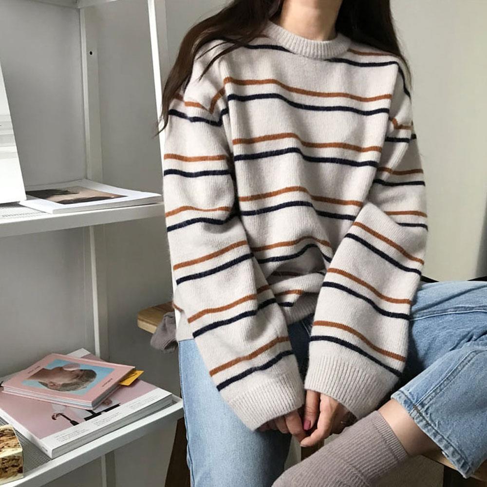 Pull rayé en tricot surdimensionné pour femmes