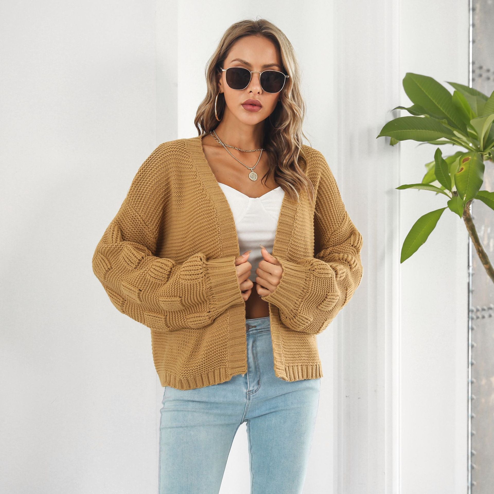 Cardigan en tricot à manches épaisses pour femmes