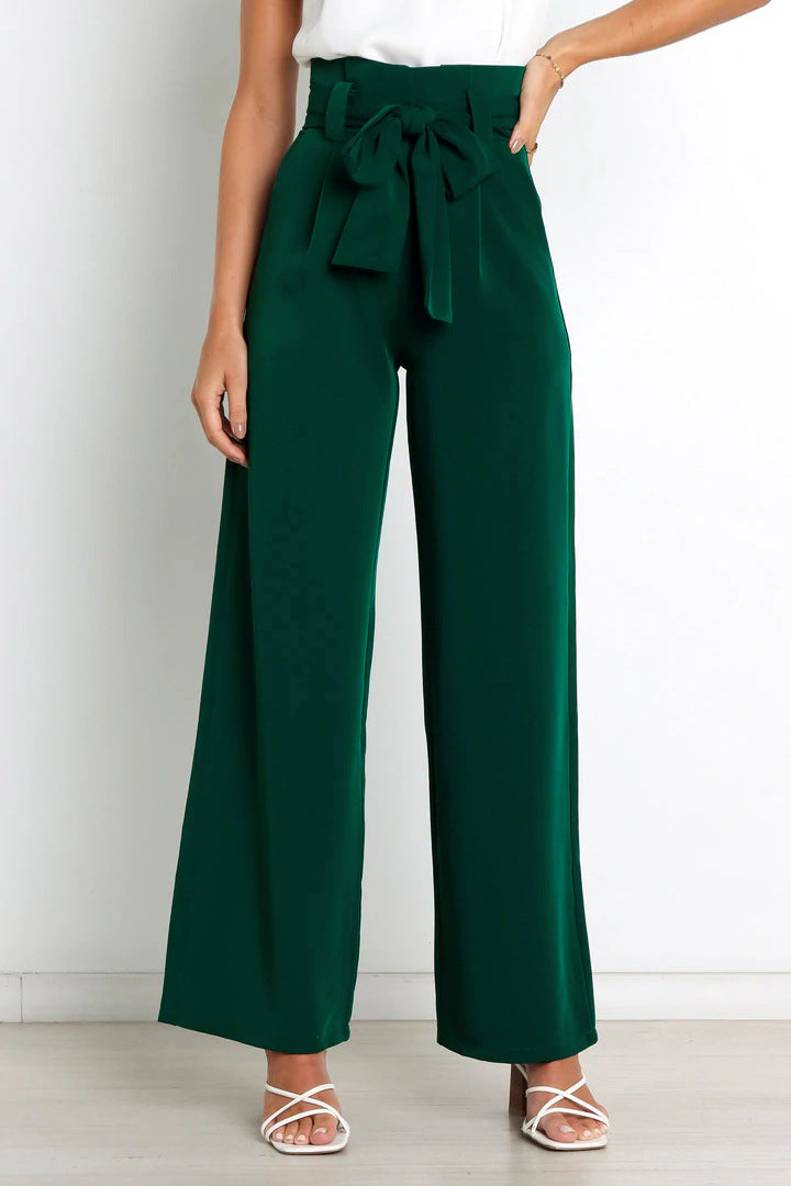Pantalon taille haute avec ceinture à nouer pour femme