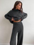Conjunto de suéter de cuello alto tejido para mujer