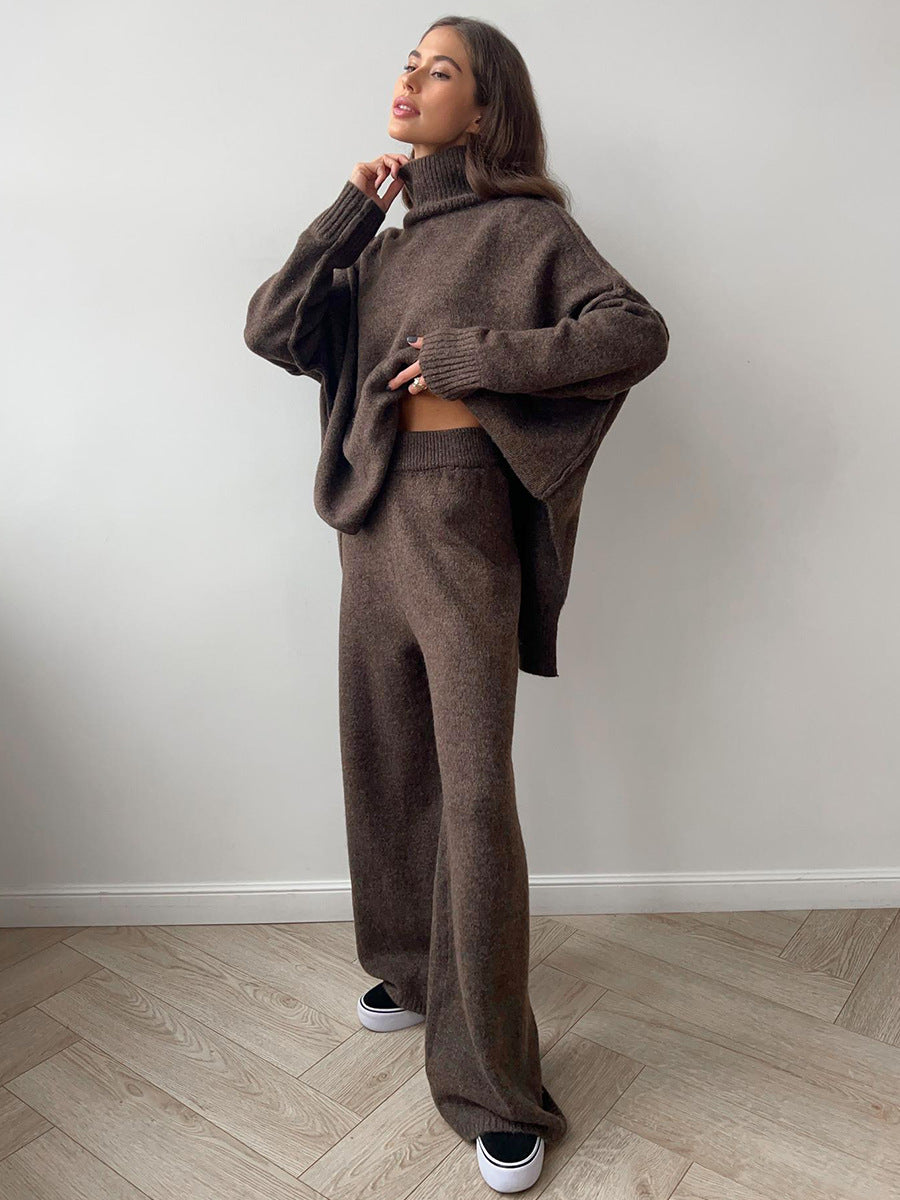 Ensemble pull à col roulé tricoté pour femme