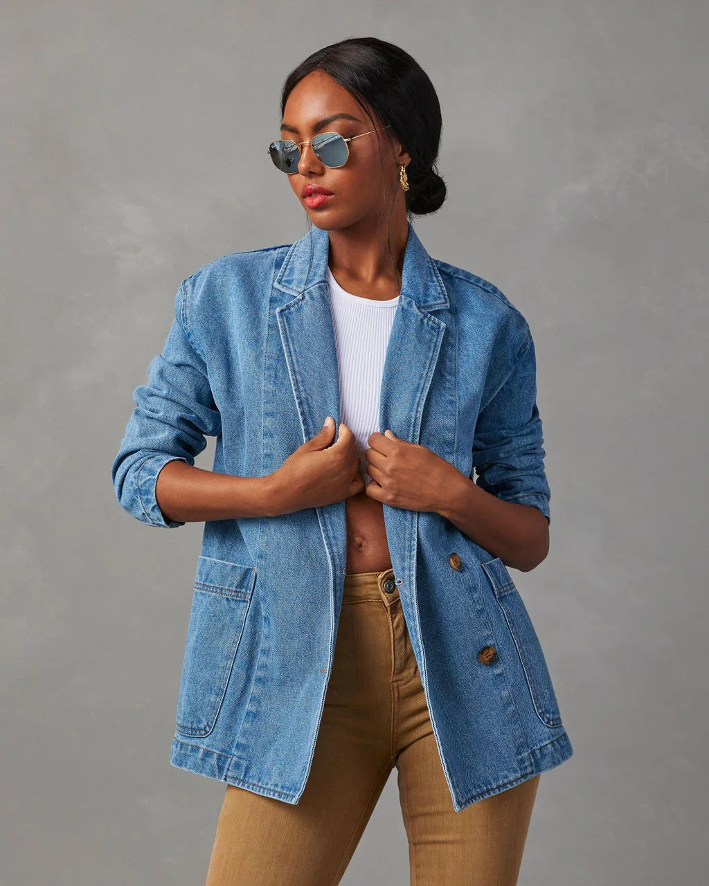 Veste en jean classique pour femme avec poches