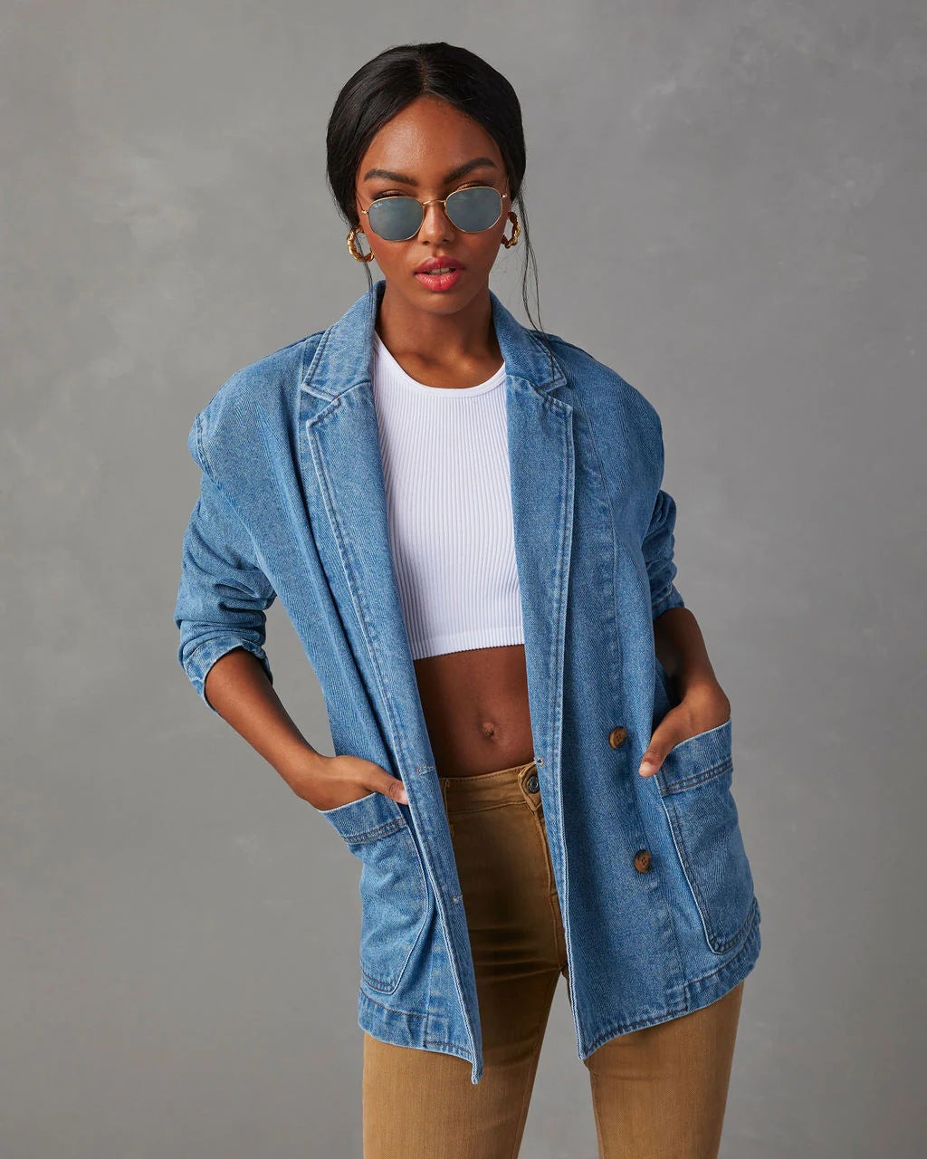 Veste en jean classique pour femme avec poches