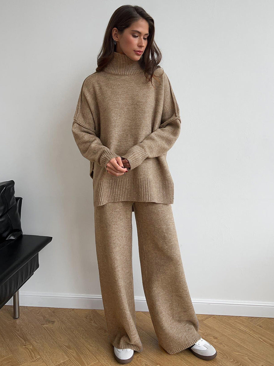Ensemble pull à col roulé tricoté pour femme