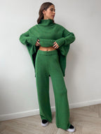 Conjunto de suéter de cuello alto tejido para mujer