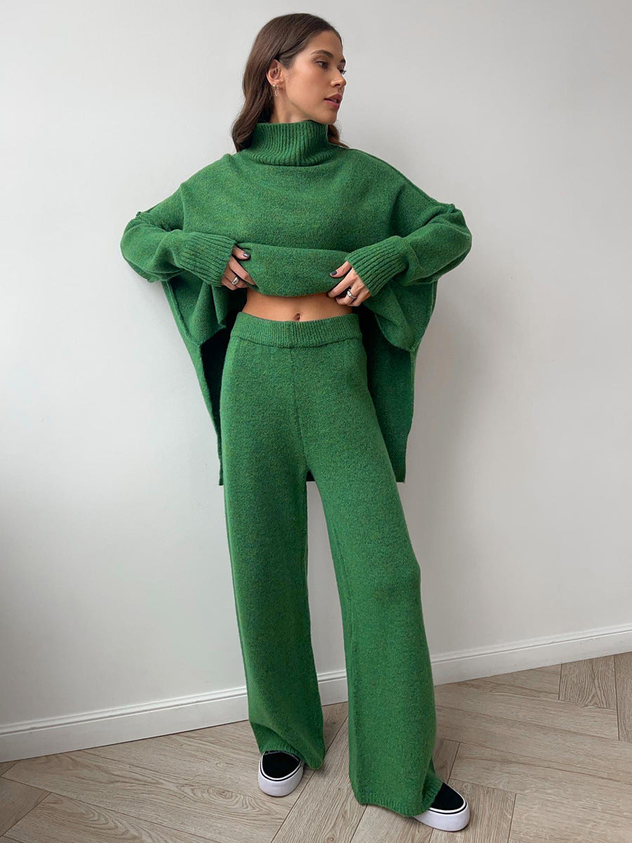 Ensemble pull à col roulé tricoté pour femme