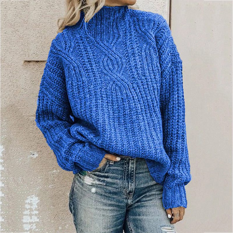 Pull à col roulé en maille torsadée pour femmes