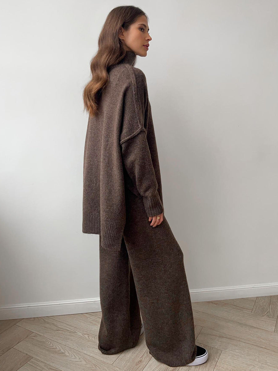 Ensemble pull à col roulé tricoté pour femme