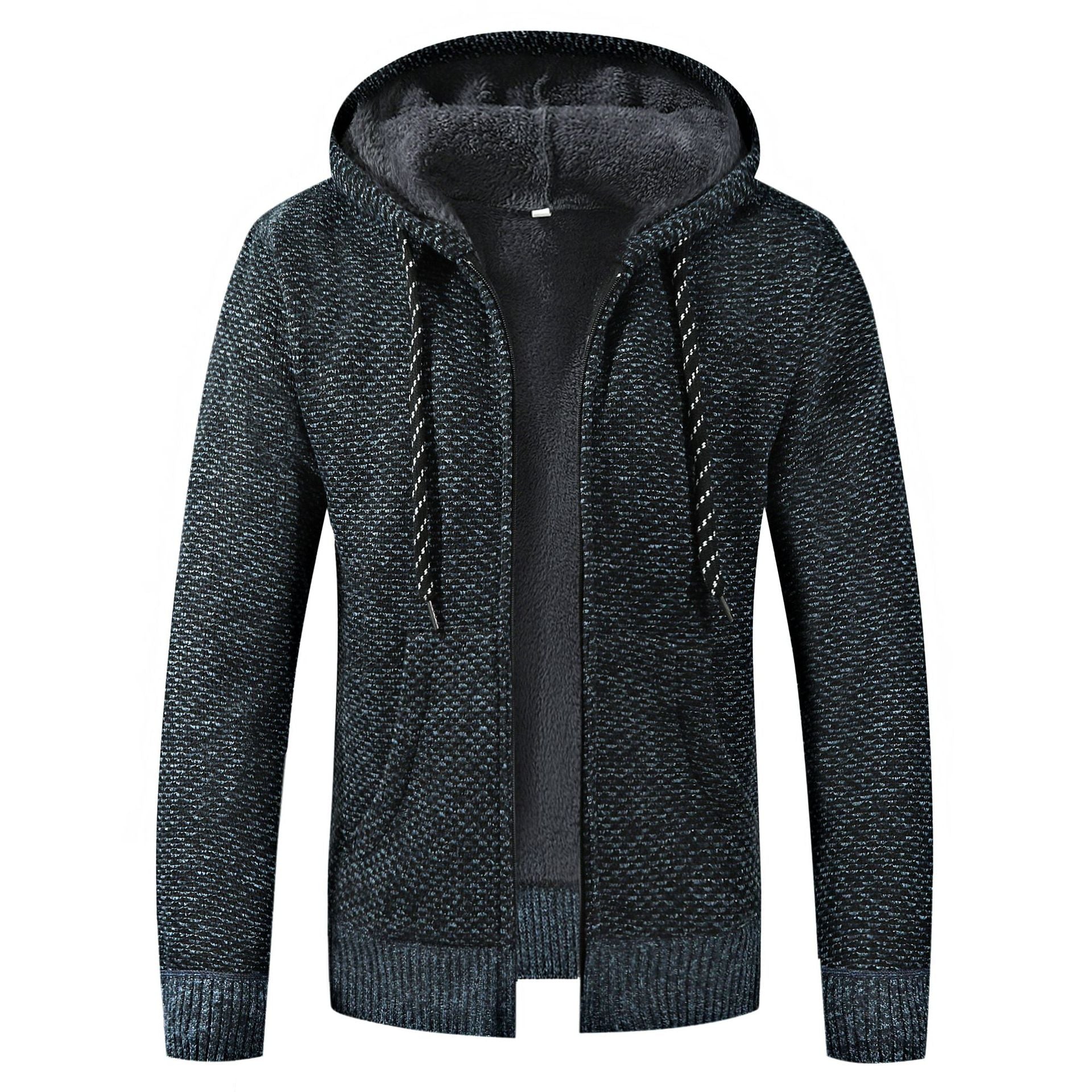 Cardigan à capuche en tricot texturé avec doublure en polaire pour hommes