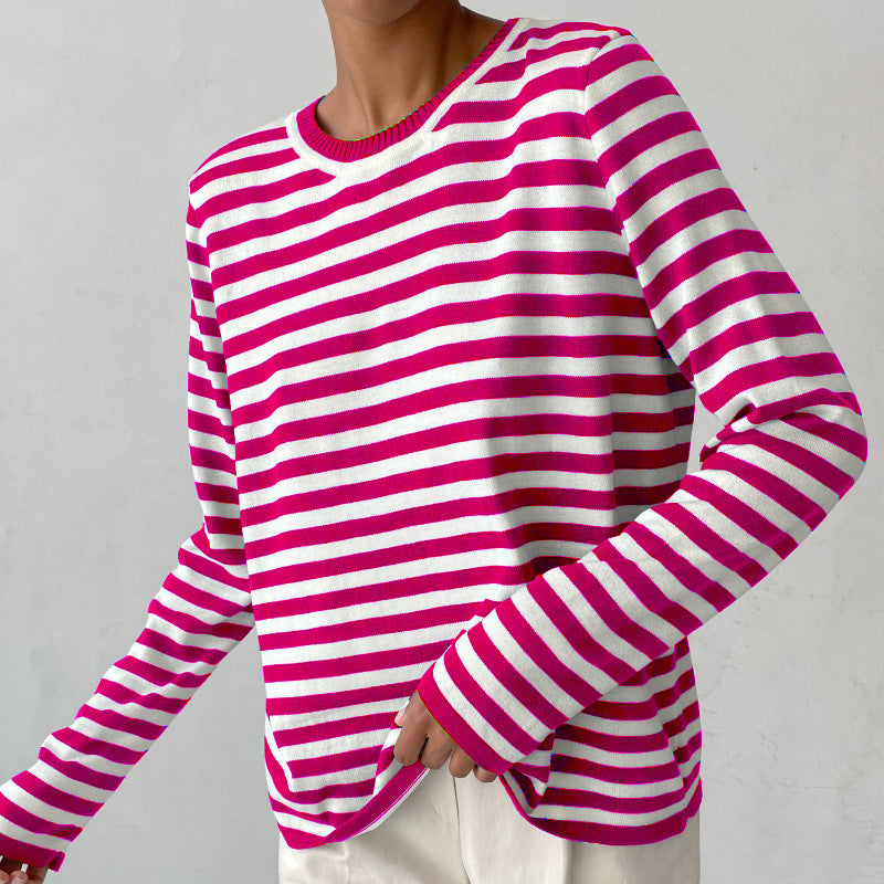 Pull femme rayé coupe décontractée en maille douce
