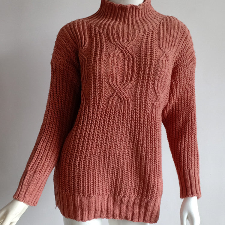 Pull à col roulé en maille torsadée pour femmes