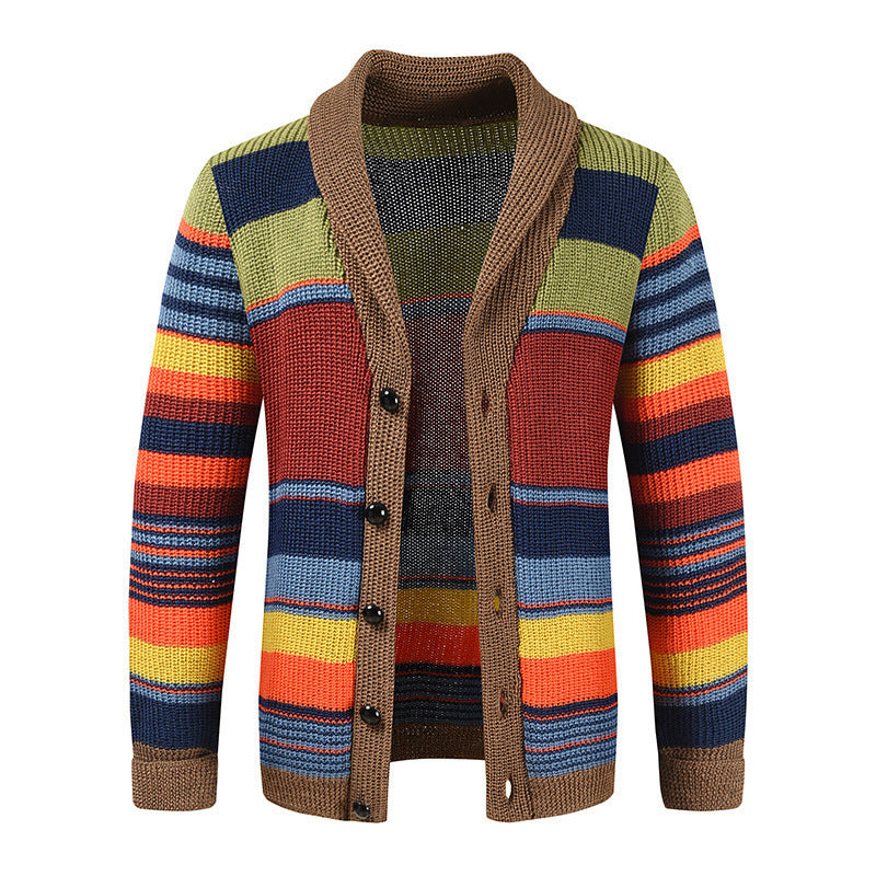 Cardigan en tricot à rayures vibrantes pour hommes