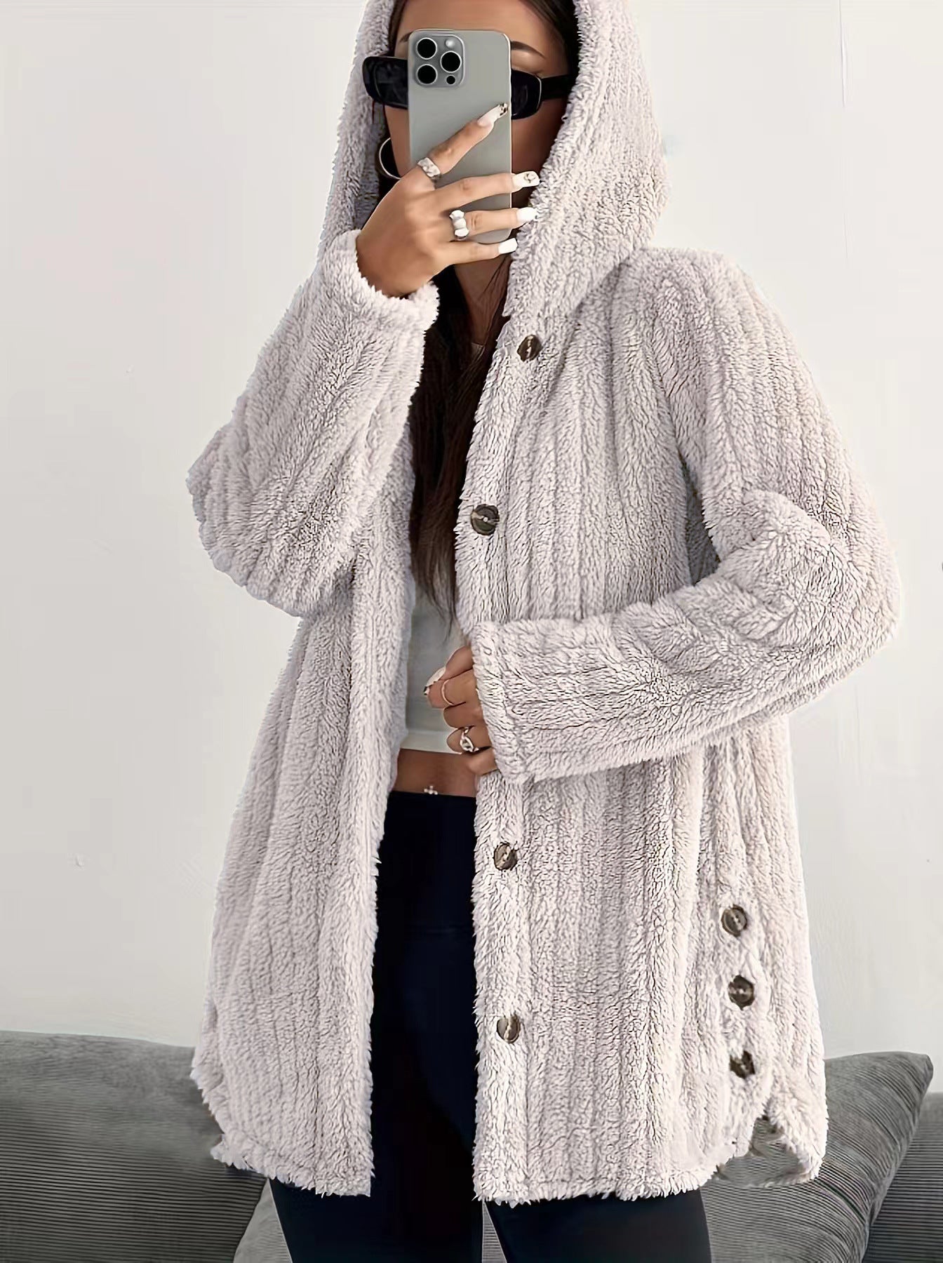 Cardigan polaire à capuche pour femmes