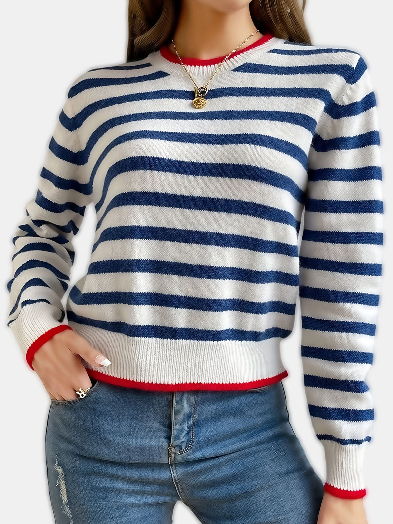 Pull rayé à col rond pour femmes