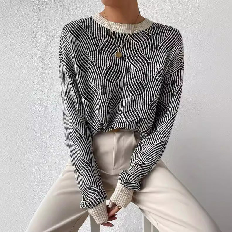 Pull en tricot à motifs abstraits pour femmes