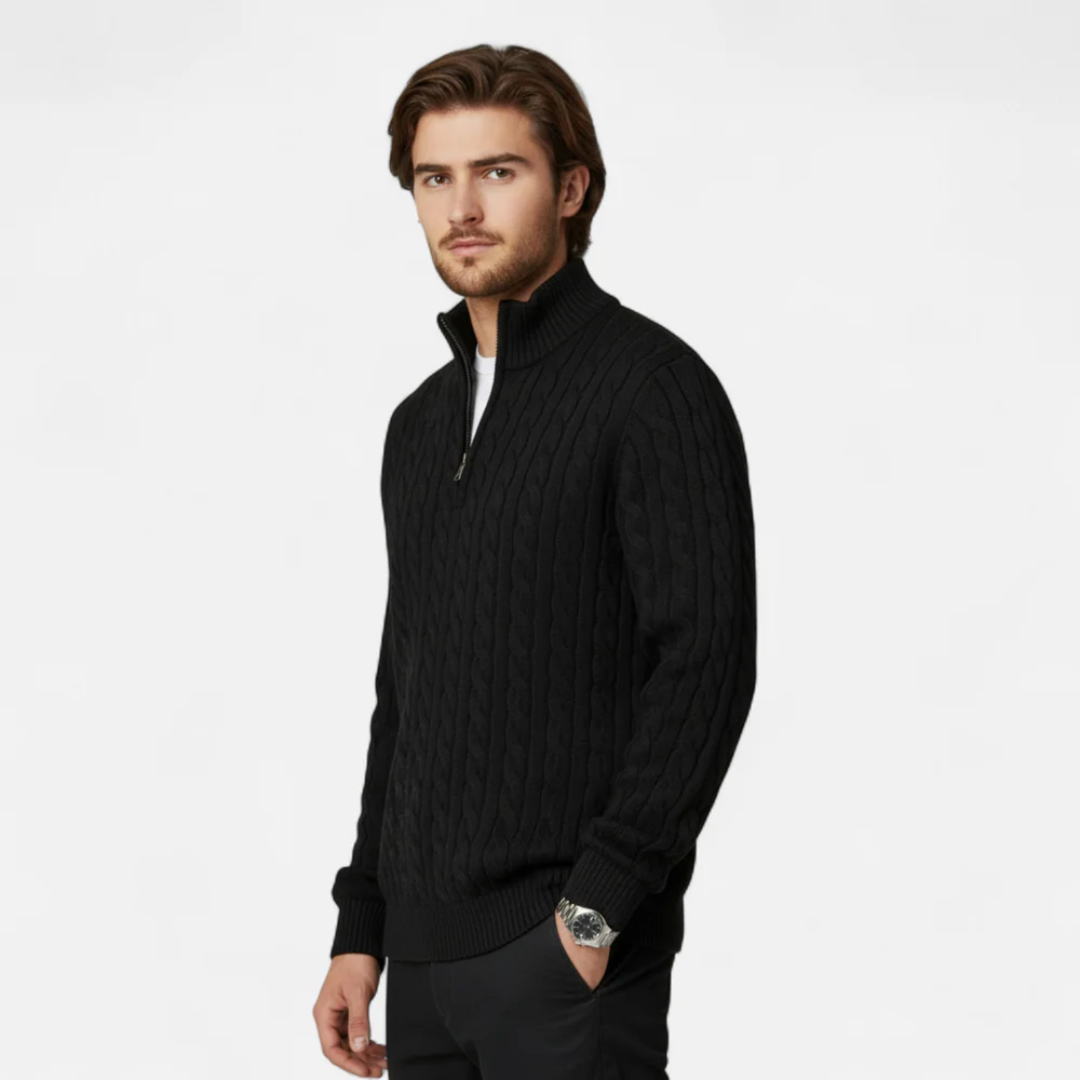 Pull à col roulé zippé en maille épaisse pour homme