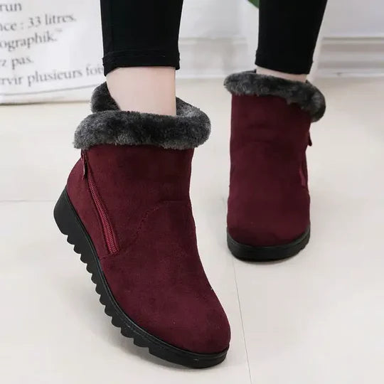 Bottes d'hiver pour femmes doublées de fausse fourrure avec fermeture à glissière latérale