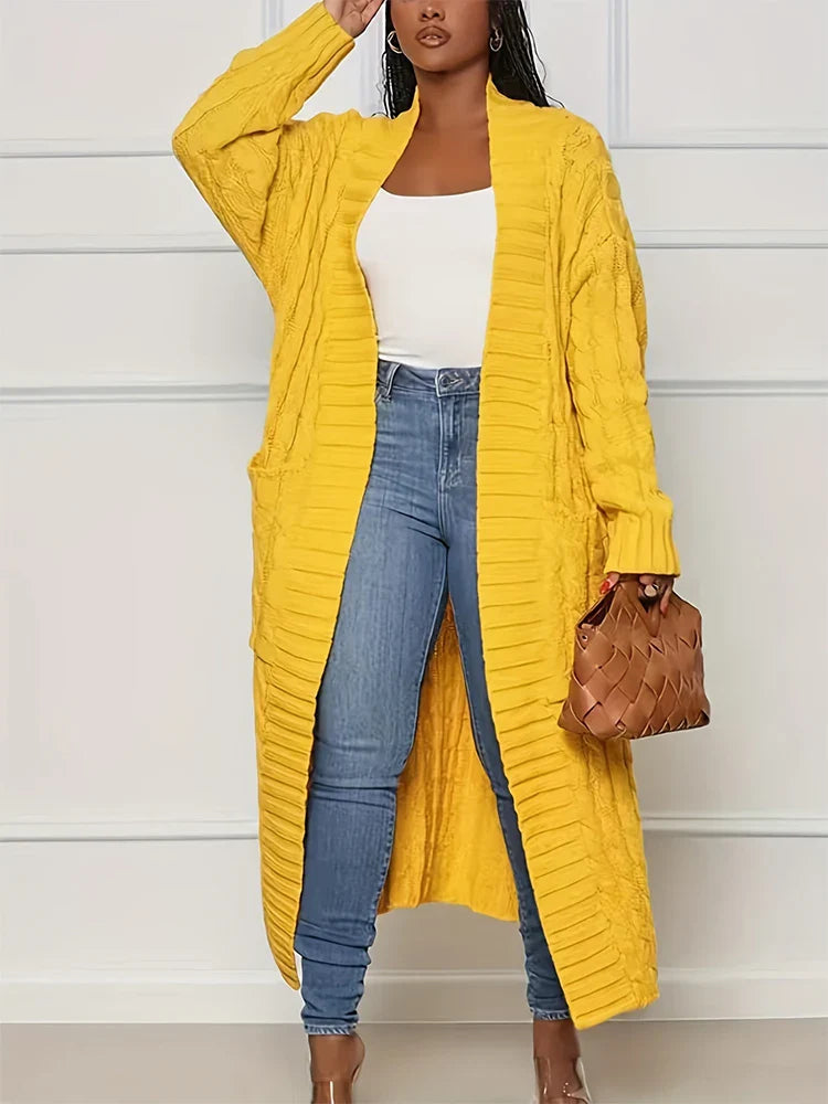 Cardigan ouvert en tricot vibrant avec câble pour femmes