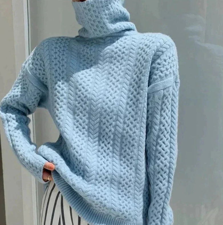 Pull à col roulé en maille torsadée pour femmes