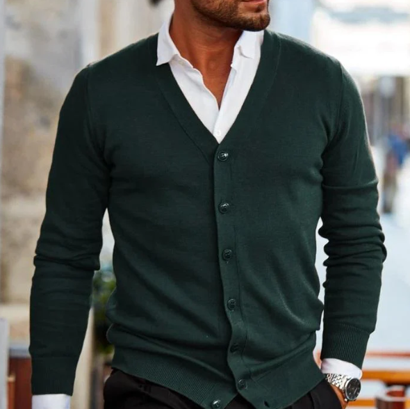 Cardigan classique à col en V et à coupe étroite pour hommes