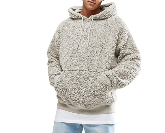 Sweat à capuche en peluche pour hommes avec poche kangourou