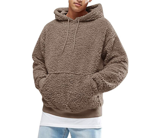 Sweat à capuche en peluche pour hommes avec poche kangourou