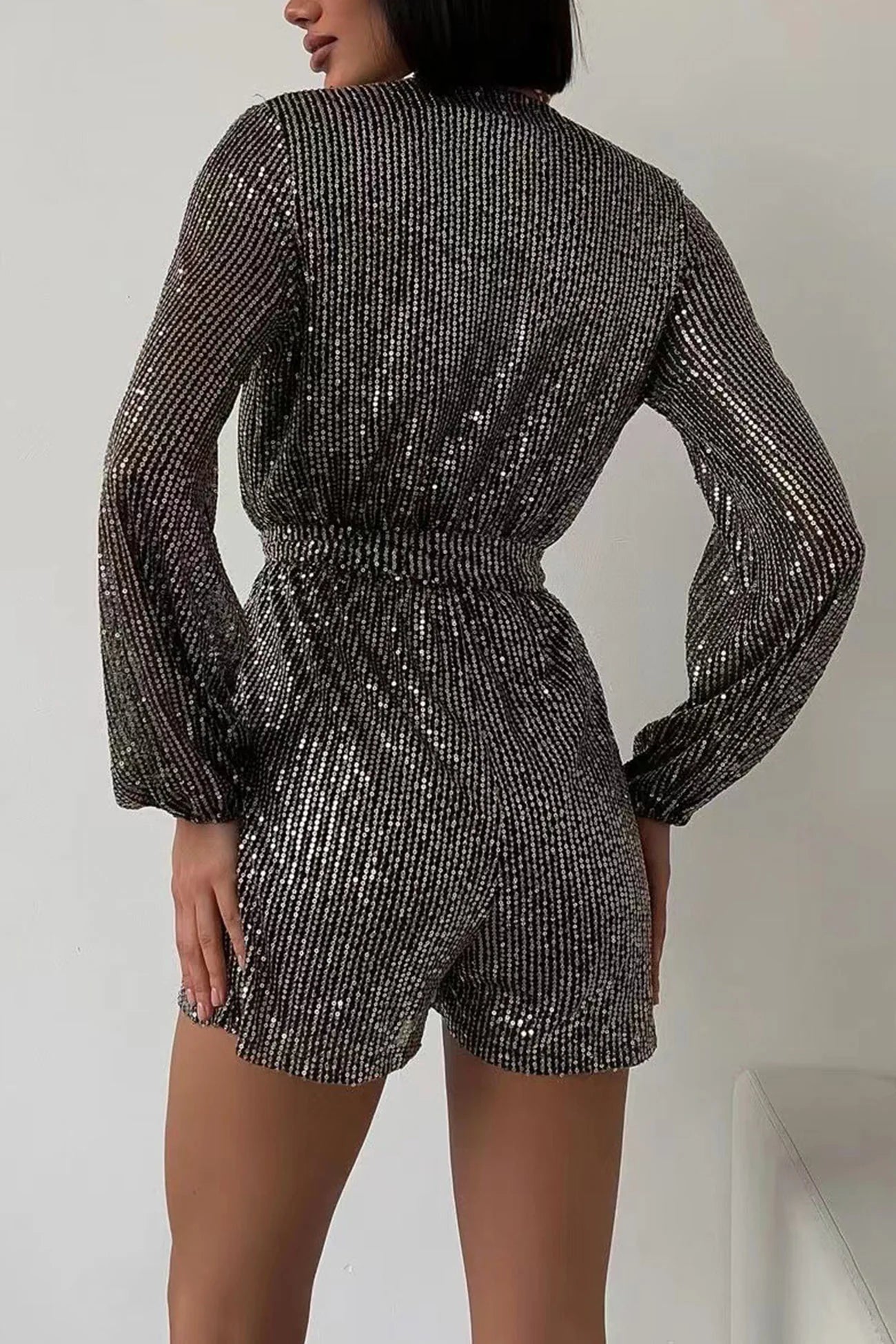 Combinaison à paillettes scintillantes avec ceinture à la taille pour femme