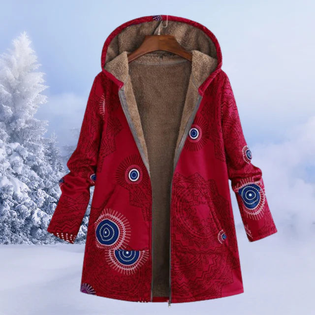 Manteau de bohème à capuche doublé de polaire et imprimé pour femmes