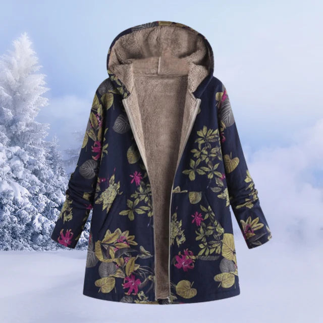 Manteau de bohème à capuche doublé de polaire et imprimé pour femmes