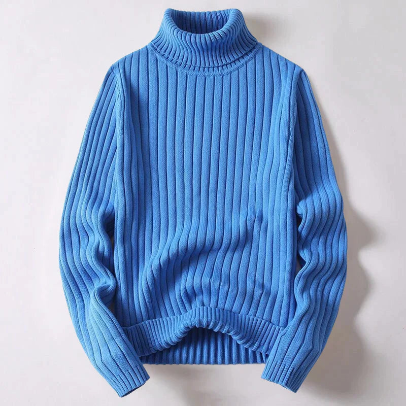 Pull classique à col roulé côtelé pour hommes