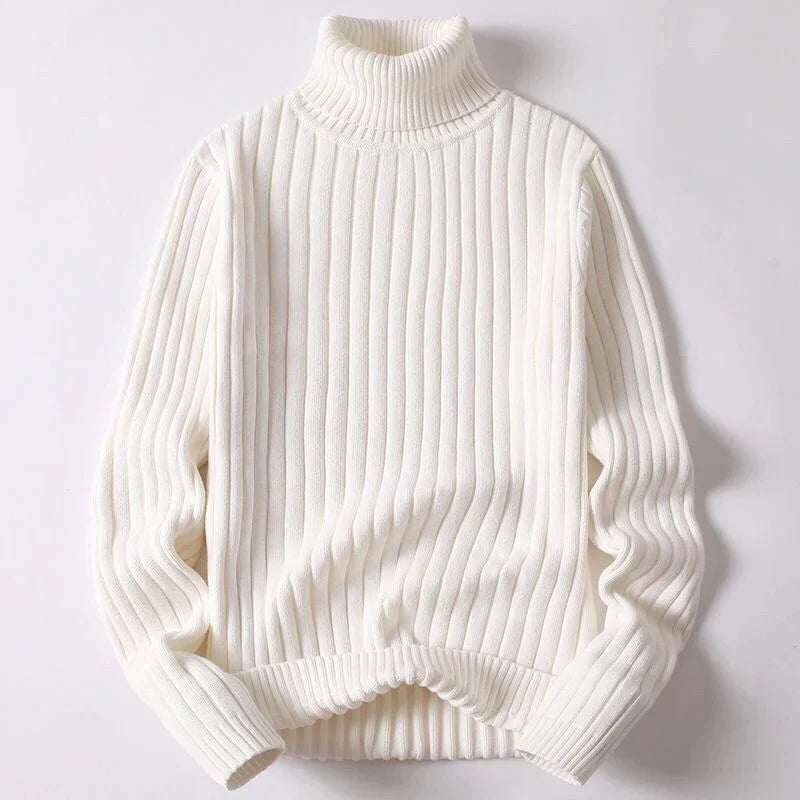 Pull classique à col roulé côtelé pour hommes