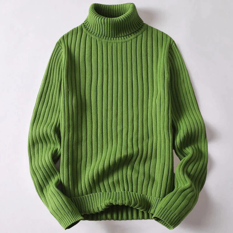Pull classique à col roulé côtelé pour hommes