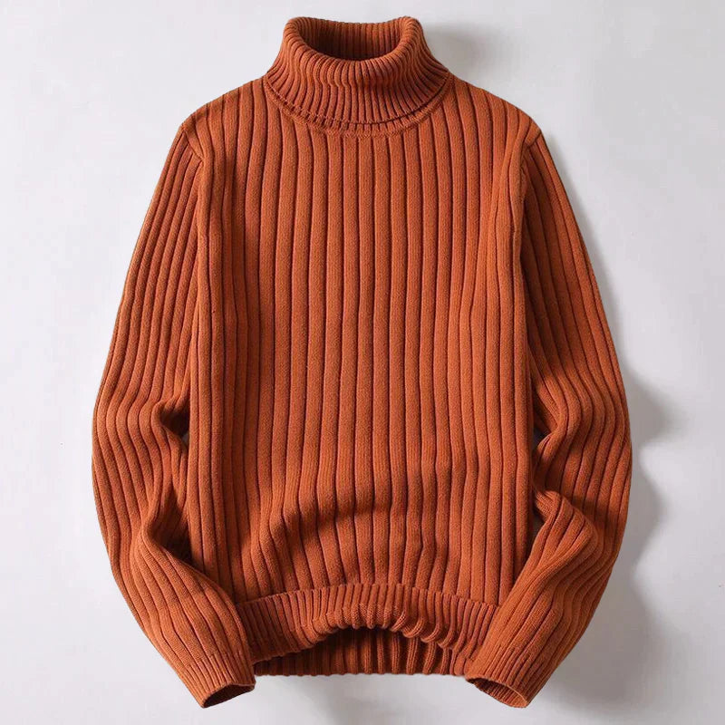 Pull classique à col roulé côtelé pour hommes