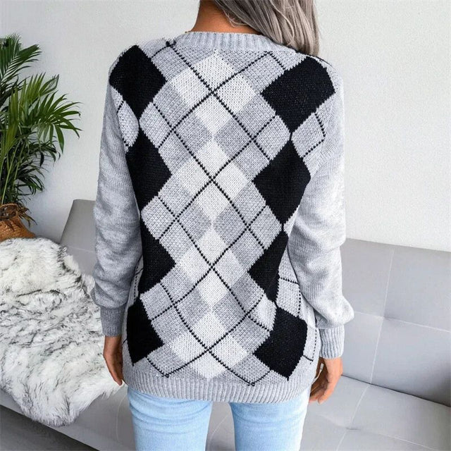 Pull douillet en tricot à col en V pour femmes