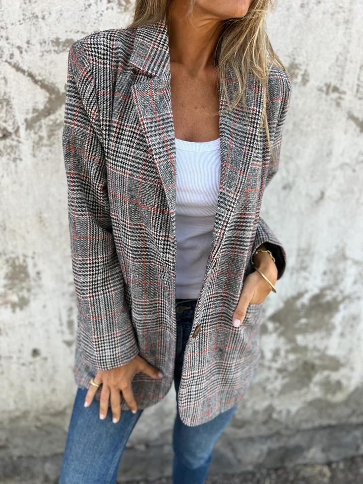 Veste blazer femme à carreaux élégante coupe ajustée