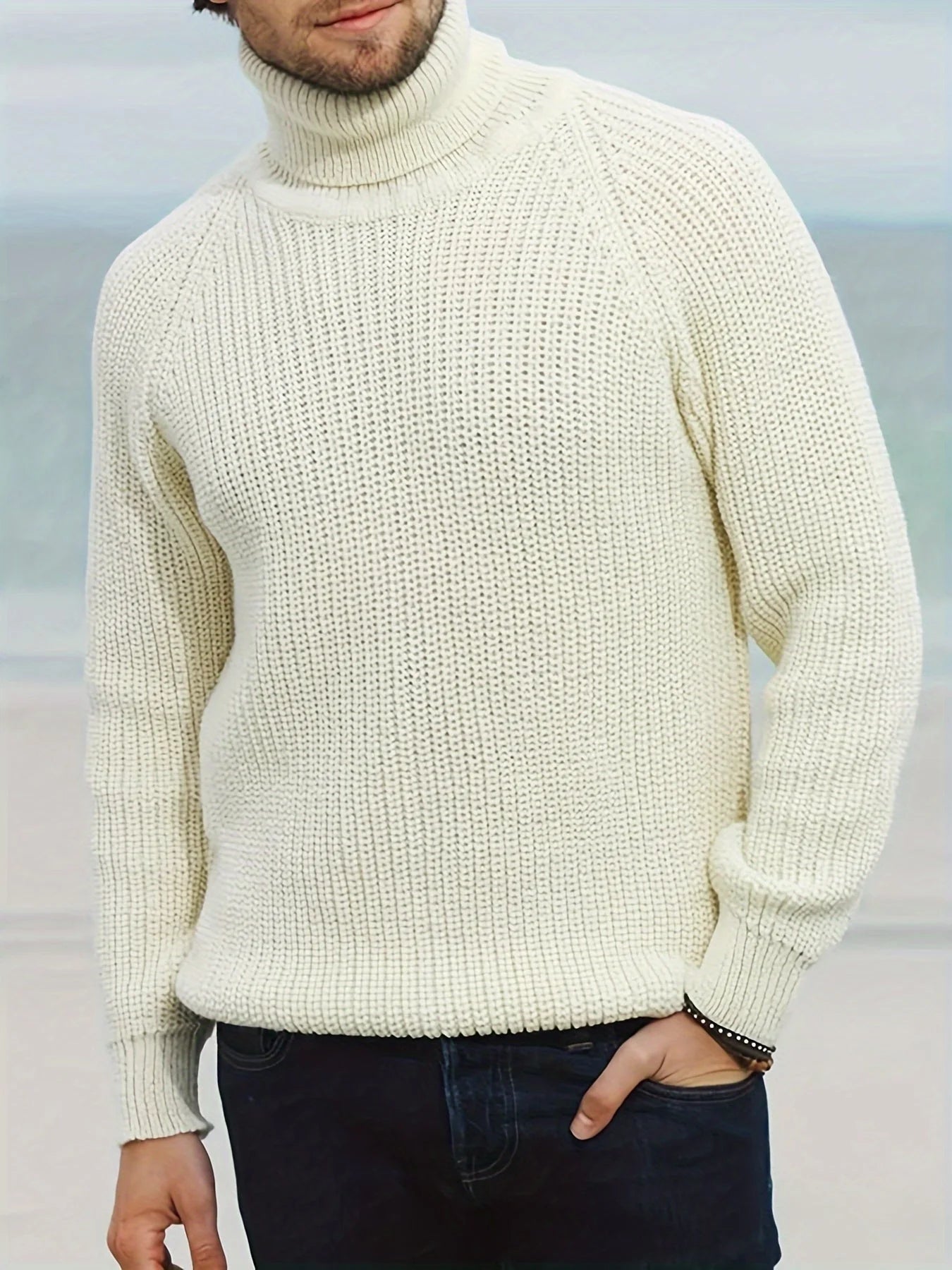 Pull à col roulé en tricot classique pour hommes