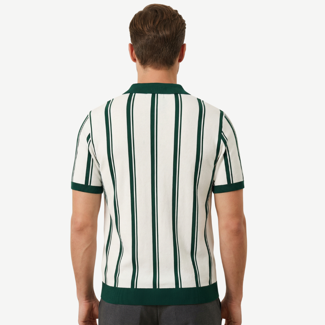 Polo en maille à rayures avec col zippé pour homme