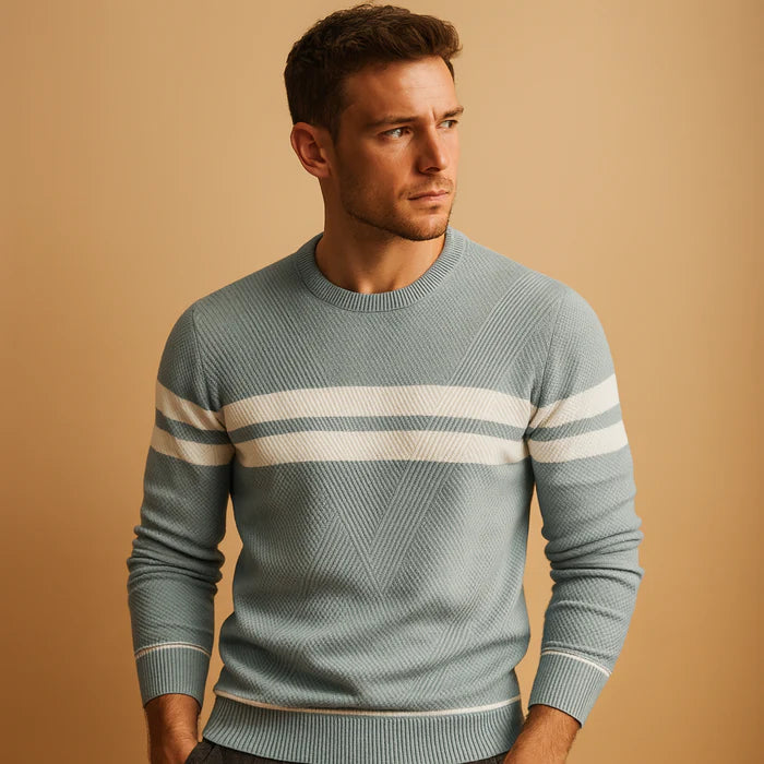 Pull homme col rond à rayures elégant