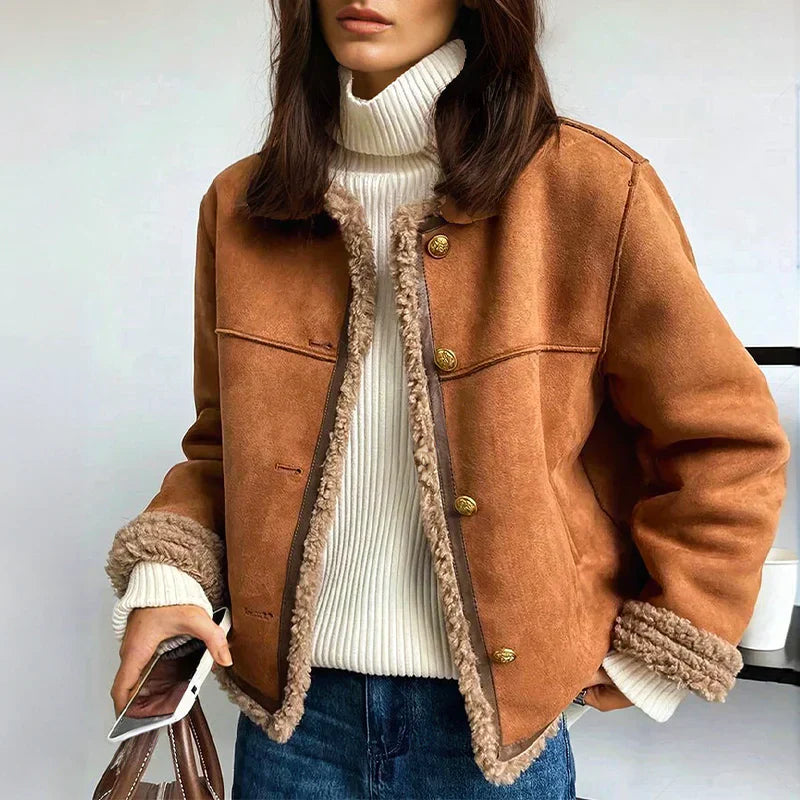 Veste vintage doublée en sherpa pour femmes