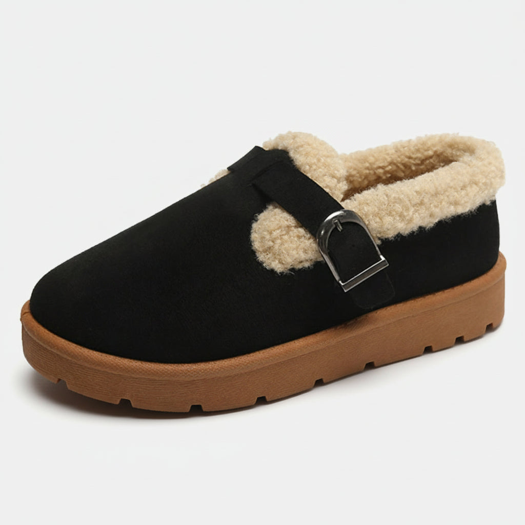Mules d’hiver fourrées à boucle pour femme