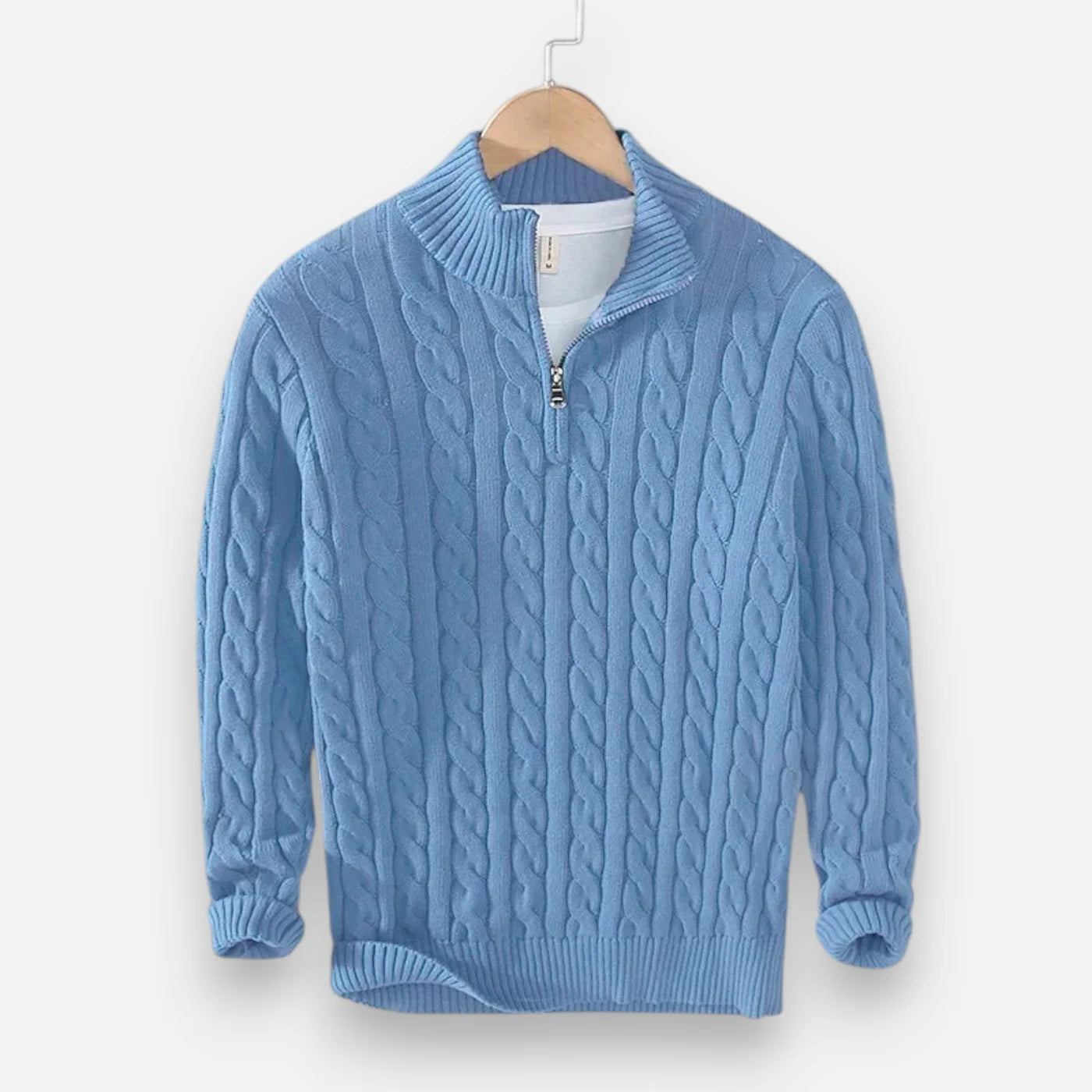 Pull à col roulé zippé en maille épaisse pour homme