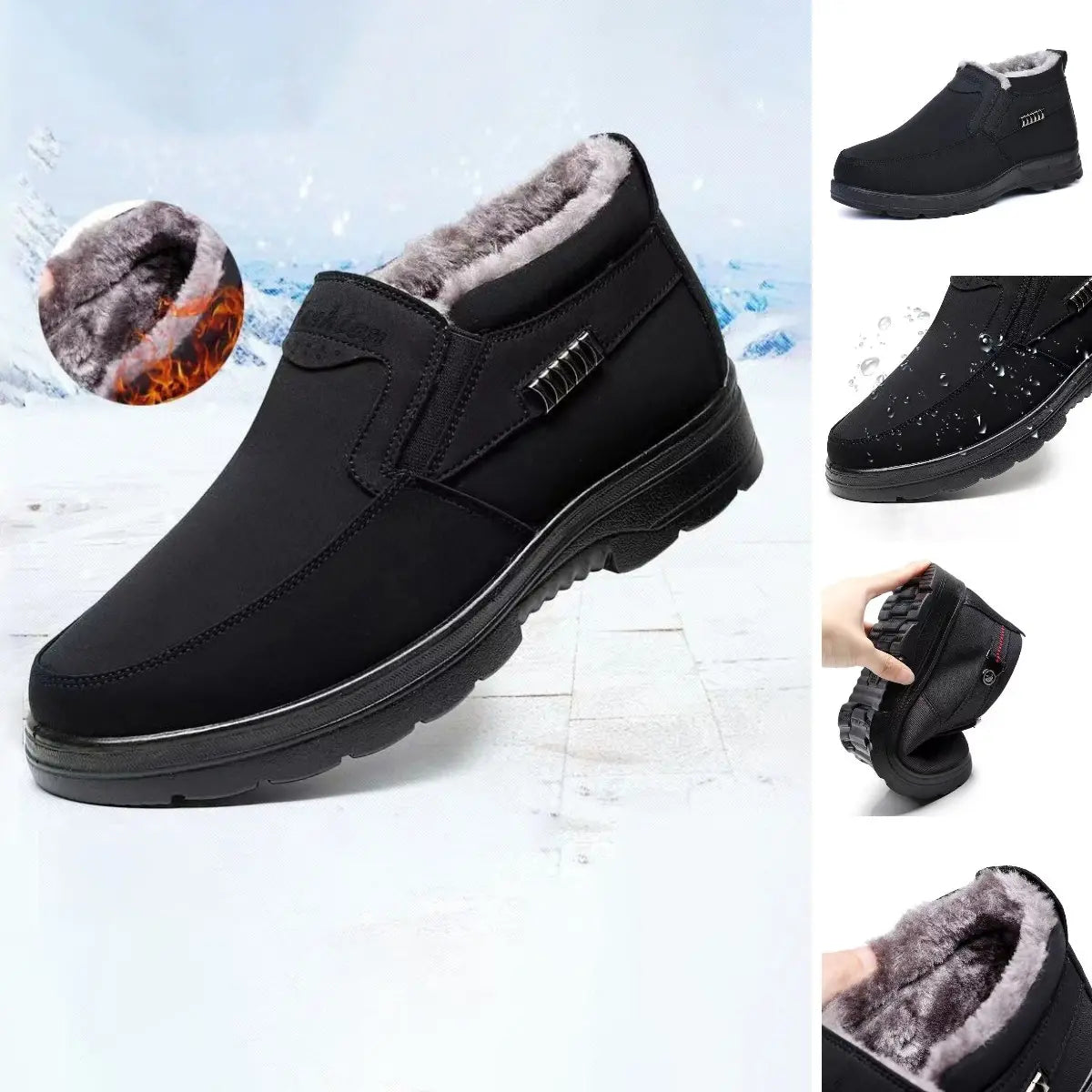 Chaussures d'hiver thermiques pour hommes avec doublure en peluche