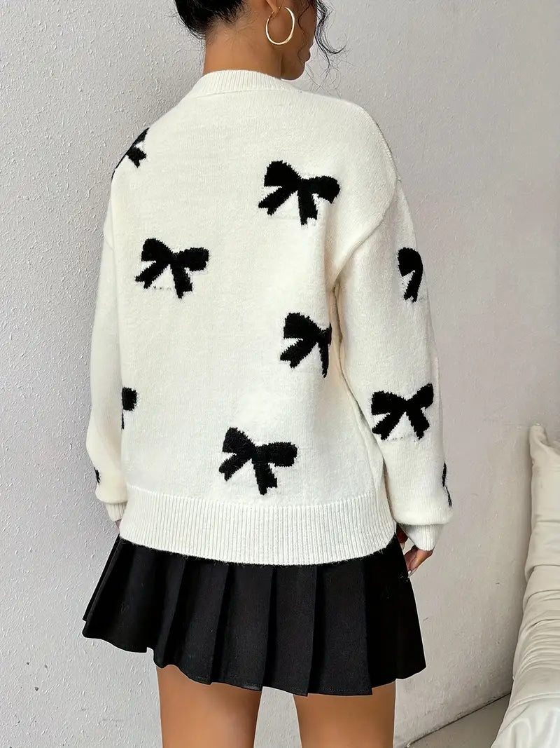 Pull douillet en tricot à motif de nœuds pour femmes